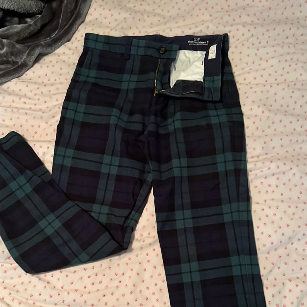 Plaid Boys Dress Pants in Dark Green and Navy - Vineyard Vines